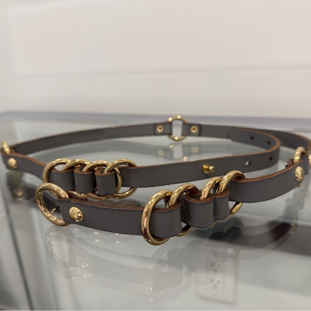 Tarnish Gray with Gold Hardware Genuine Leather Women’s Belt (S/M)